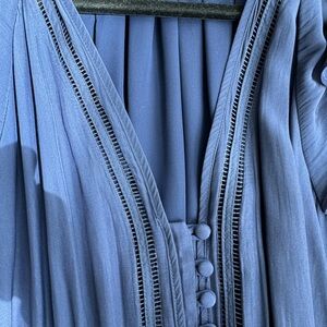 Elegant Blue Pleated Dress